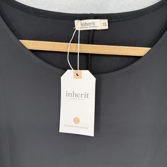 Inherit Dress Womens XL Black Short Sleeve Jersey Midi Shift Snap Button Back - Picture 5 of 8